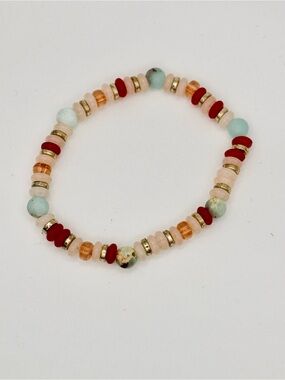 Multicolor Beaded Stretch Bracelet with Gold Accents - New With Tag